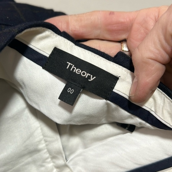 Theory Straight Trouser in Navy Windowpane Print Stretch Trouser Size 00/24 - Picture 7 of 10